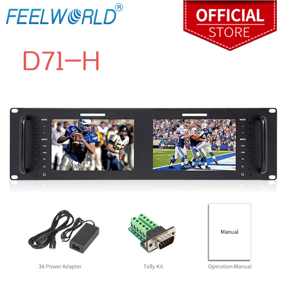 Feelworld D71-H двойной 7-дюймовый 3RU IPS 1280x800 HDMI ЖК-монитор с креплением на стойке
