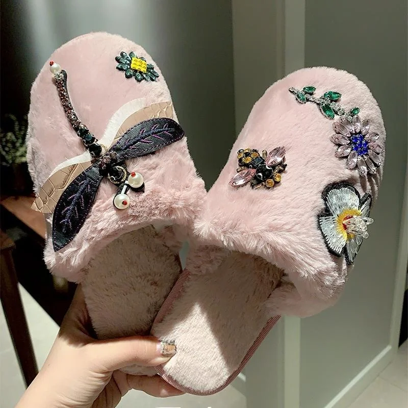 

Women's Slides Fur Cotton Slippers Women's Autumn and Winter Household Comfort Trendy Confinement Shoes Indoor Slipper for Women