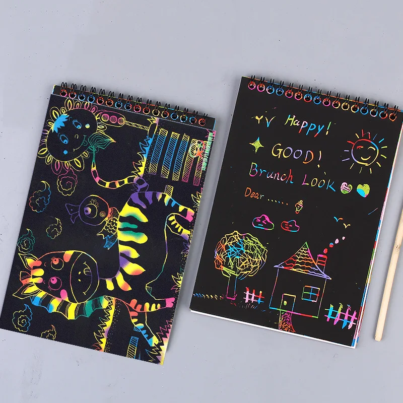 10 Sheets Fun Magic Drawing Book Toy DIY Scratch Notebook Black Cardboard Children Learning Toys Scratch Art Painting Doodle New images - 6