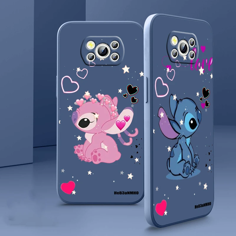 

Disney Art Stitch Cool Love Phone Case For Xiaomi Mi Poco X4 X3 C40 C31 C3 M4 M3 F4 F3 GT Pro NFC 5G Armour Liquid Rope Cover