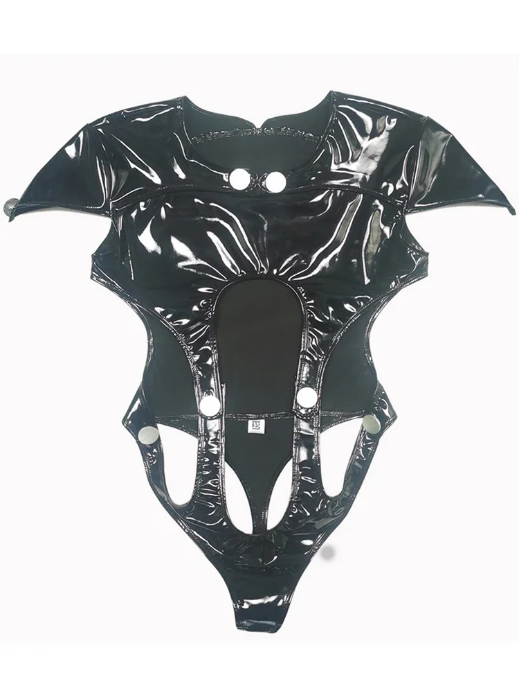 S-3XL Комбинезон без рукавов с открытыми пуговицами и мокрым эффектом из ПВХ