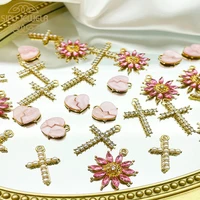 10pcs shiny crystal cross charms earrings connectors for making pretty flowers necklaces pendants diy bracelet jewelry finding