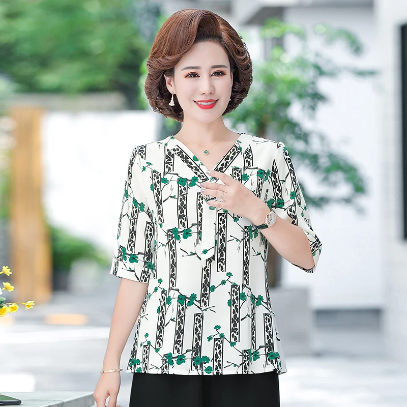 Блузка женская шифоновая с коротким рукавом и V-образным вырезом