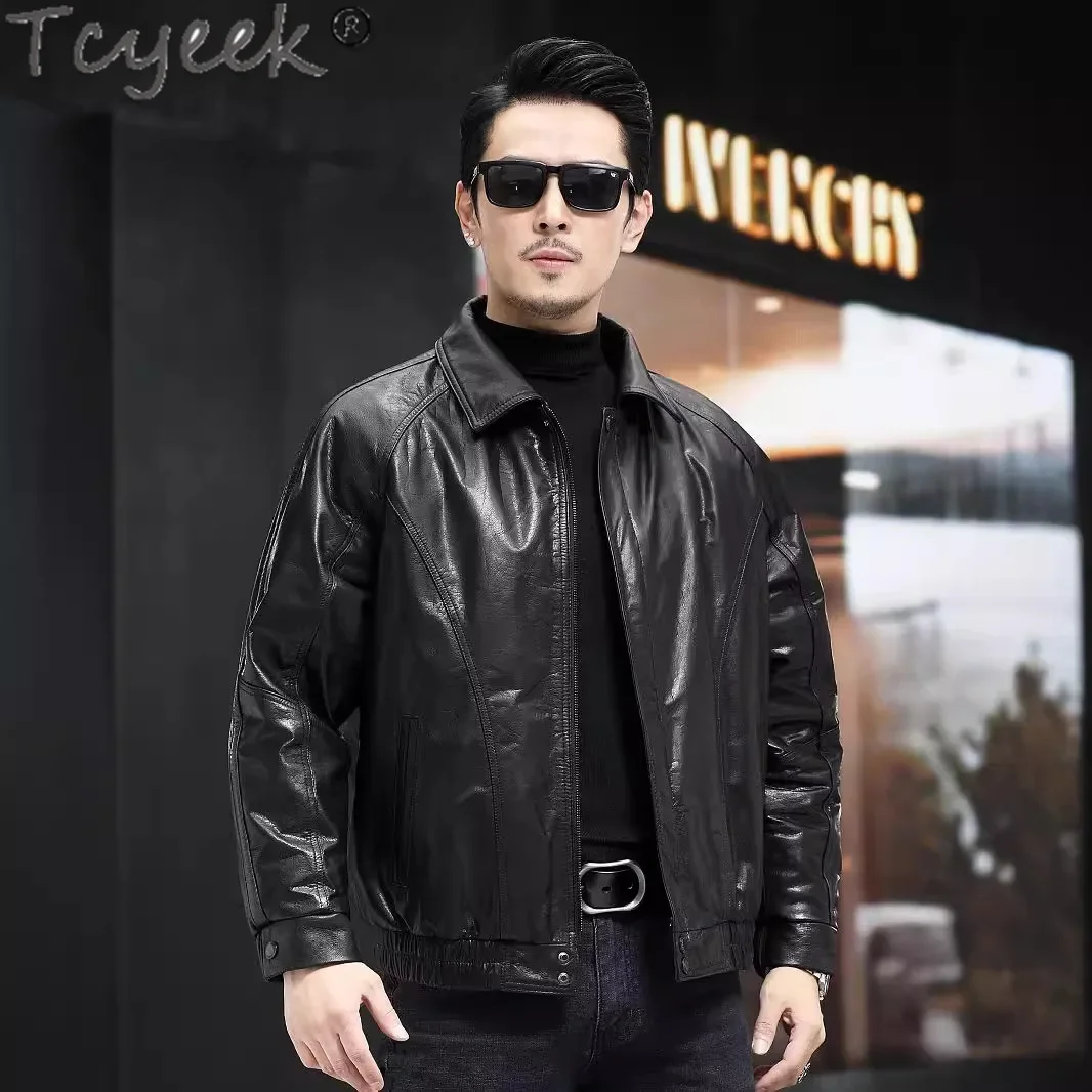 Tcyeek Куртка из натуральной кожи Мужские мотоциклетные куртки Верхний слой
