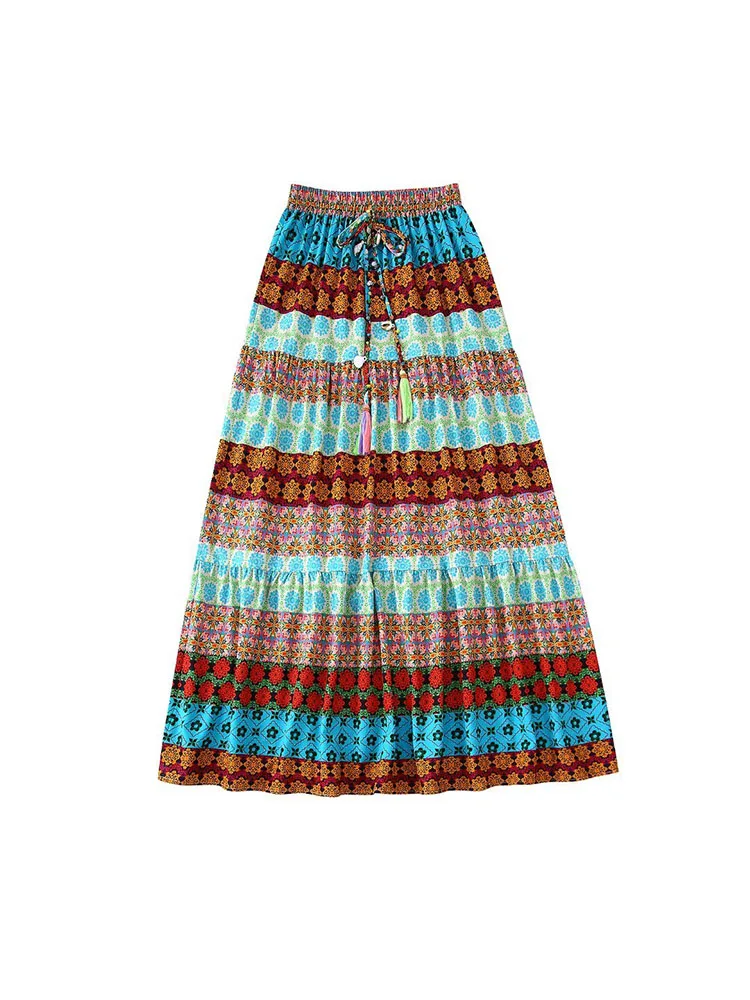 

Женское длинное платье с принтом, повседневное свободное платье средней длины с высокой талией, приталенное платье в стиле ретро, лето 2022