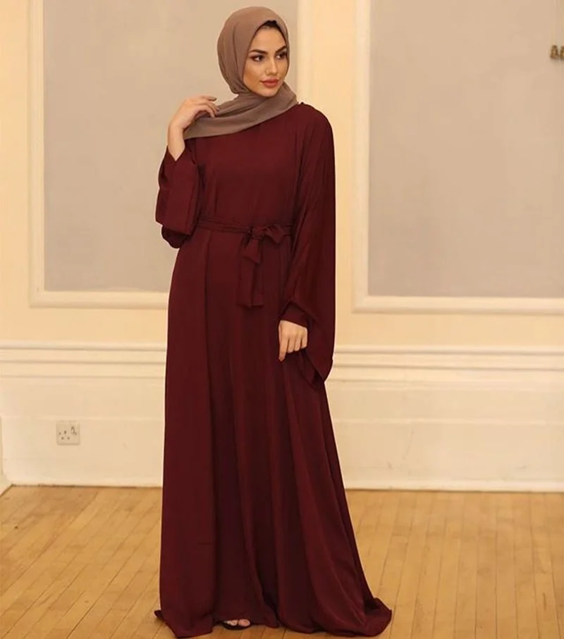 Plus Size Bandage Muslim Dress Abayas for Women High Waist Robe Caftan Marocain Abaya Dubai Islam Robe Eid Mubarak Ramadan Wear