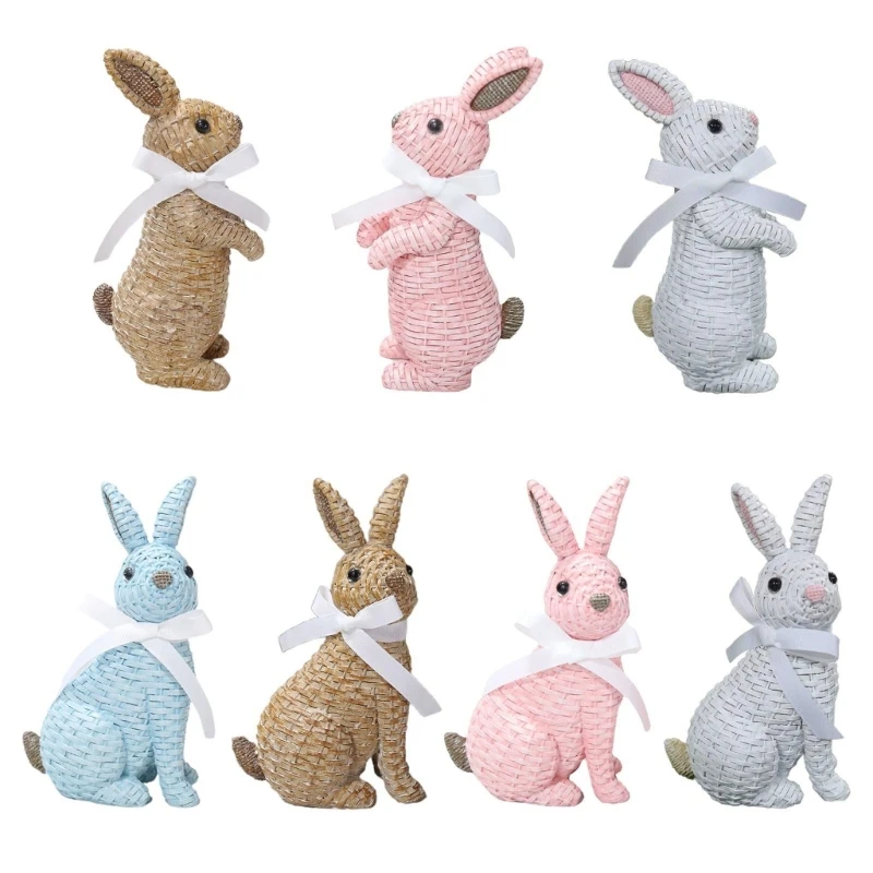 

Easter Bunny Figurine Resin Rattan Woven Rabbit Statue Decorative Crafts Accessory for Indoor Outdoor Garden Yard Decor