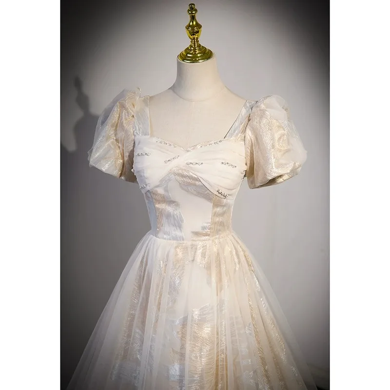 Женское вечернее платье с квадратным вырезом и коротким рукавом Элегантное