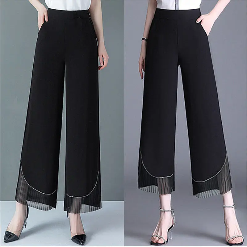 

Женские шифоновые брюки с широкими штанинами, повседневные брюки с высокой талией в Корейском стиле, модель E115 на лето