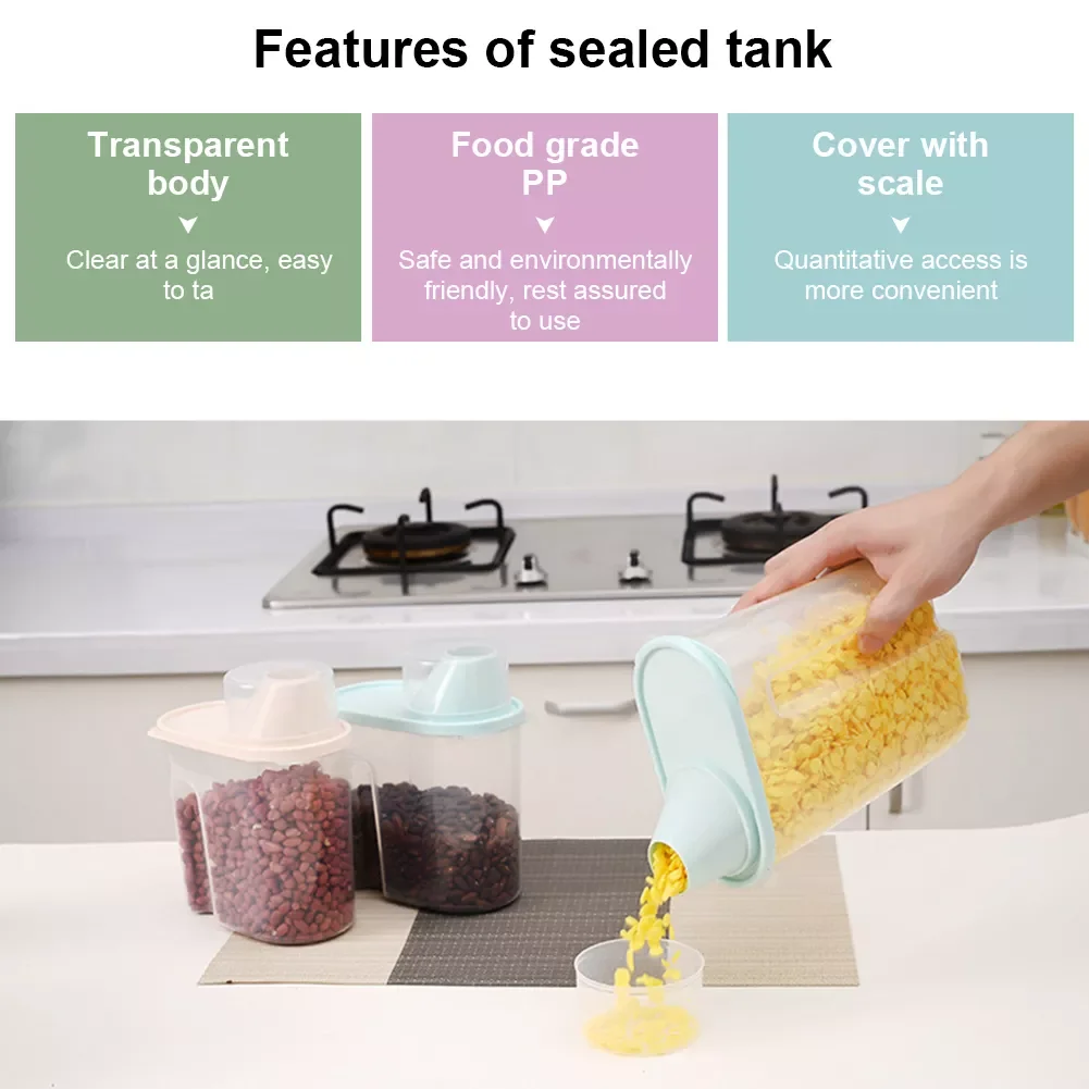 

Hot 1/4pcs Set Lids 1.9L/2.5L Kitchen Sealed Cans Food Storage Container Box Tank Grains Refrigerator Clear Kitchen Bottle Cerea