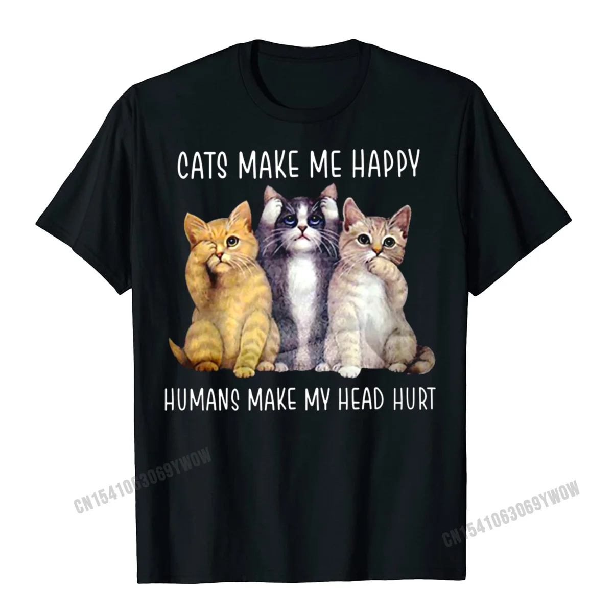 

Cats Make Me Happy Humans Make My Head Hurt Manga Men Family Tops Tees For Men Harajuku Cotton Top T-Shirts Normal New Coming
