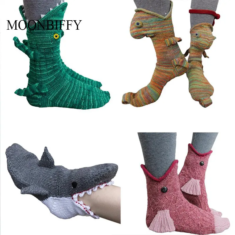 

Funny Animal Knit Socks for Christmas Adult Kids Crocodile Eating Foot Socks 3D Creative Chameleon Shark Alligator Floor Socks