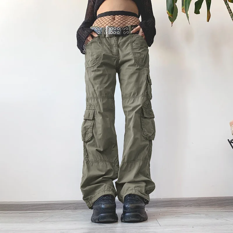

Y2k Vintage Grunge Cargo Jeans Low Waisted Fairycore Korean Joggers Distressed Folds Pockets Jeans Aesthetic Punk New
