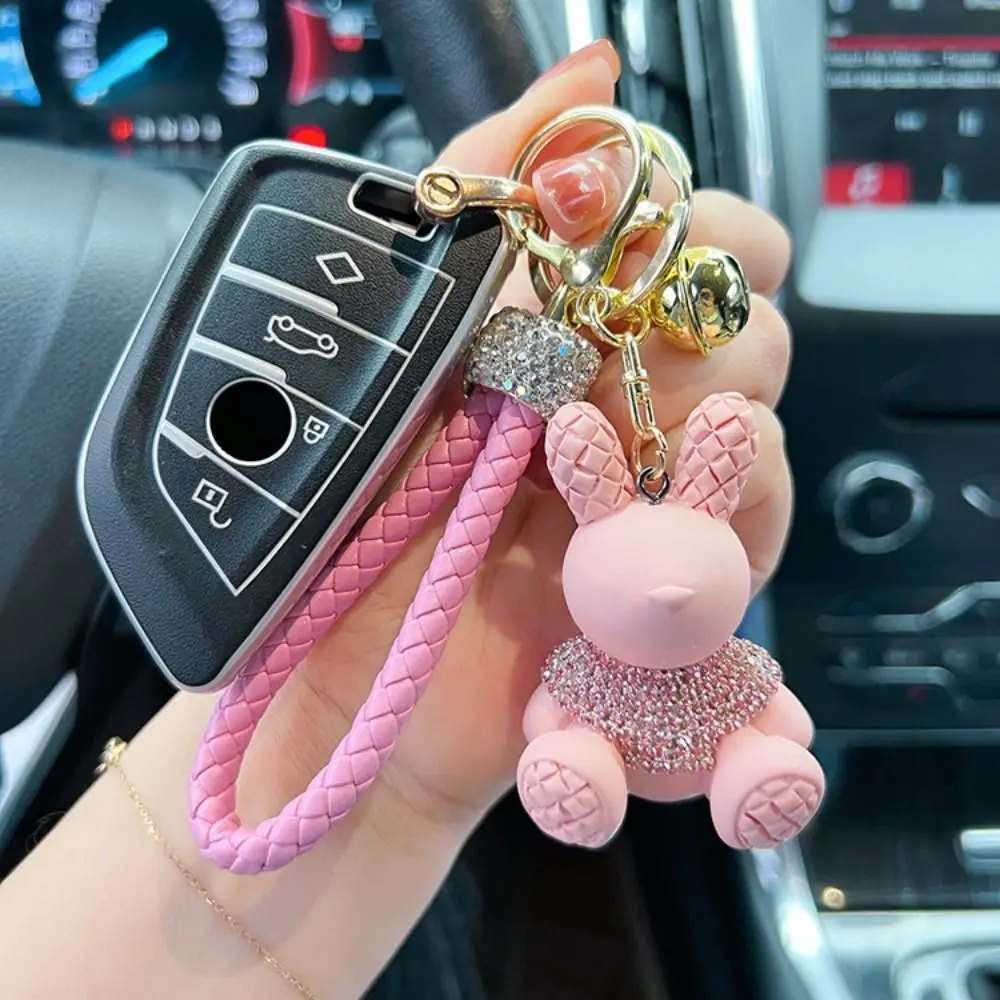 Брелок для ключей с милым кроликом и шипами со стразами тканая веревка нежная