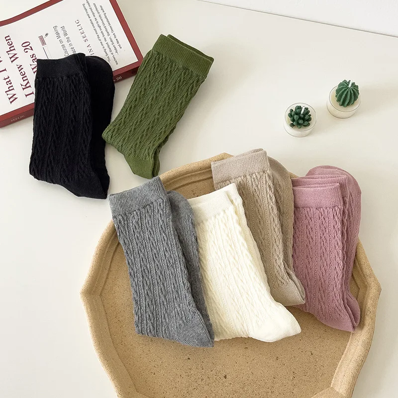 

Korean Solid Color Twist Socks Female Ins Tide Wild Spring and Summer Cream Japanese Cotton Socks