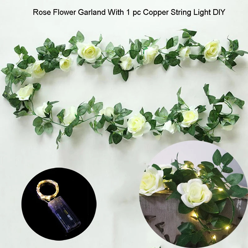 

2.2M Rose Flower Garland With Copper String Light DIY For Wedding/Home Room/Birthday Valentine's Day Event Party Wreath Decor.,