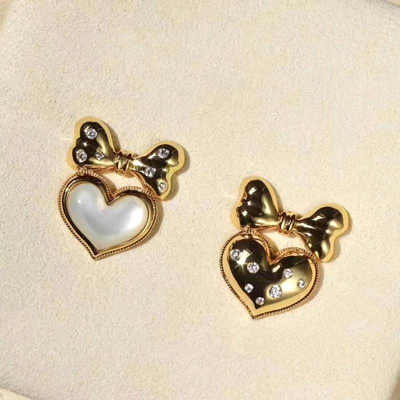 

Ассиметричные серьги-гвоздики в форме банта, сердца для женщин, роскошные дизайнерские милые серьги для детей и девочек, высококачественны...