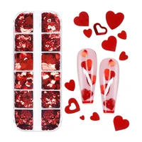 12grid boxed mixed size red heart sequins pet hollow red nail art diy professional material jewelry rhinestones for nails false