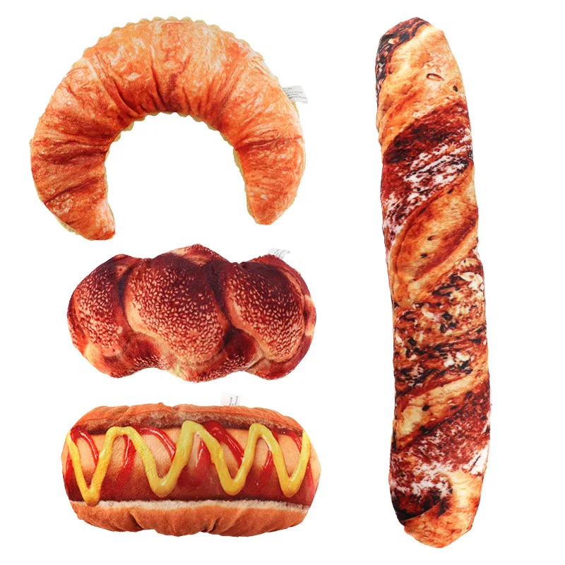 

3D Simulation Bread Dog Toys Puzzle For Dogs Cat Chew Squeaker Squeaky Interactive Toys Stuffed Cotton Squeaking Pet Toy