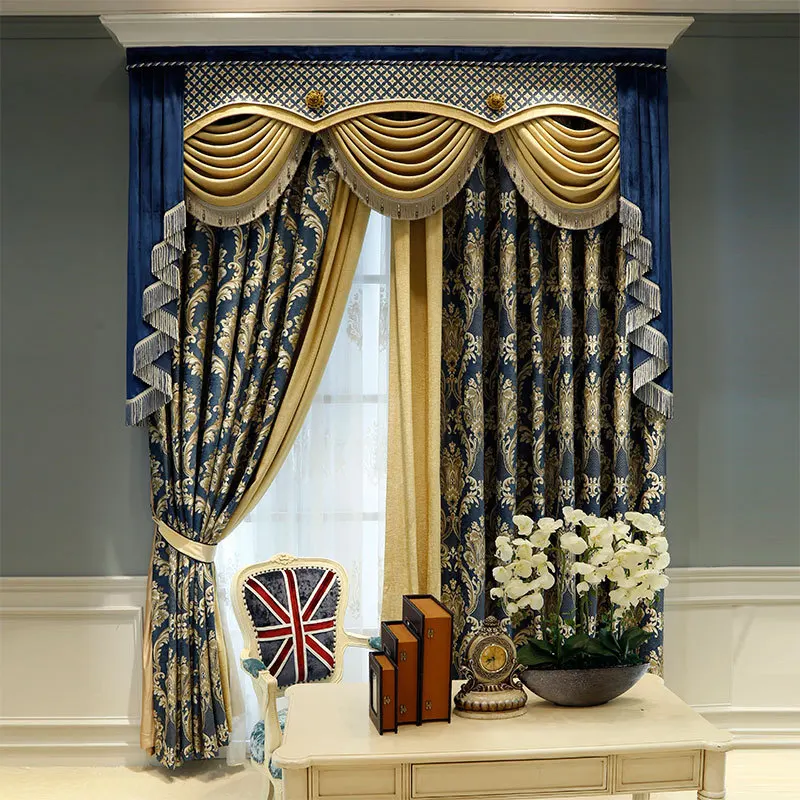 European-style Curtains for Living Room Dining Bedroom Simple European Light Luxury American Villa Finished Chenille Cloth
