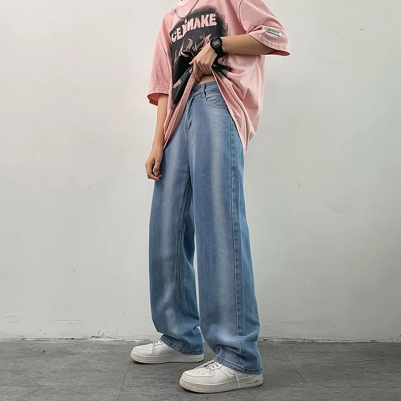 

Summer Hip-hop High Street Denim Trousers Men and Women Street Gradient Loose All-match Straight Casual Daddy Pants