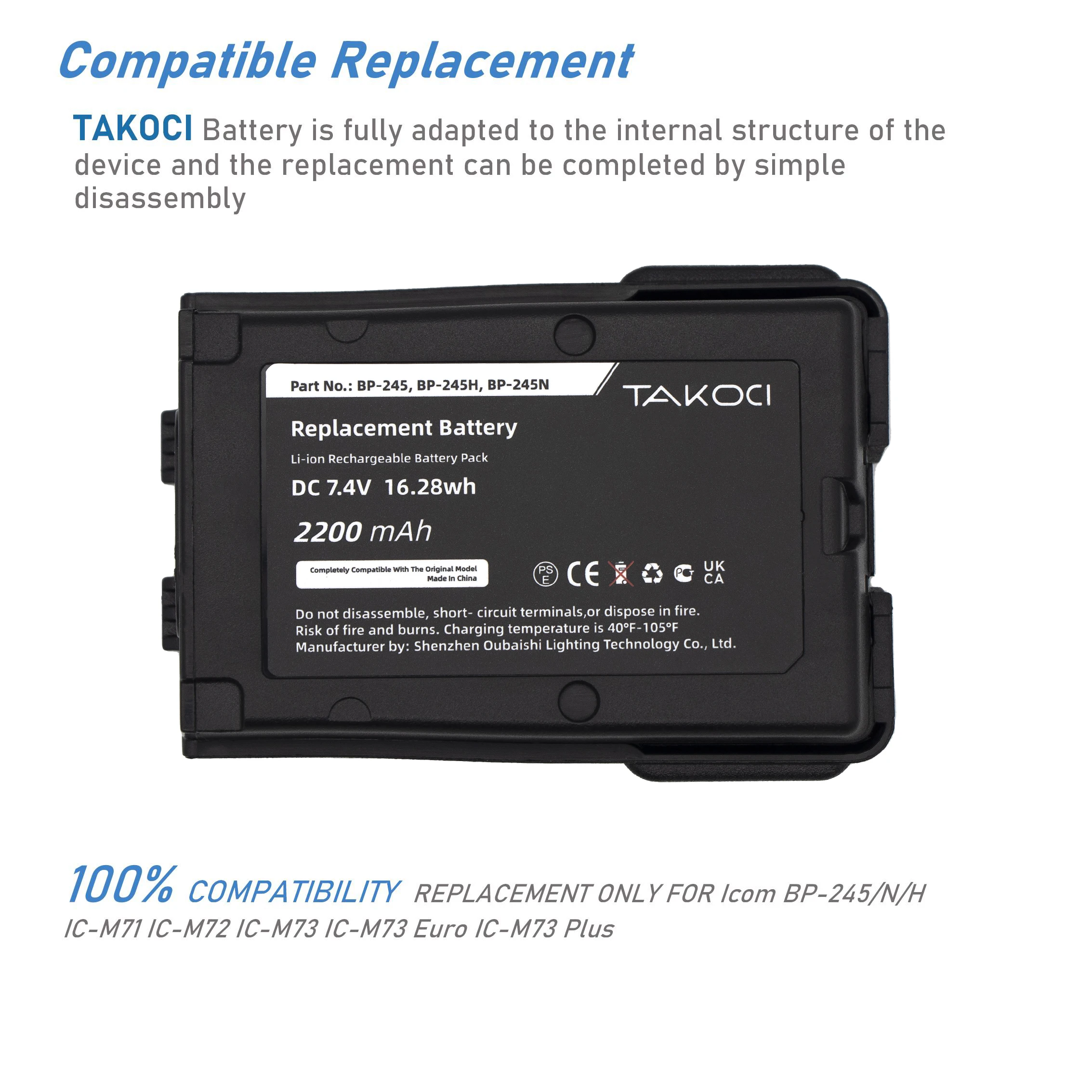 Replacement Battery for Icom IC-M71, IC-M72, IC-M73, IC-M73 Euro, IC-M73 Plus BP-245, BP-245H, BP-245N 7.4V/mA
