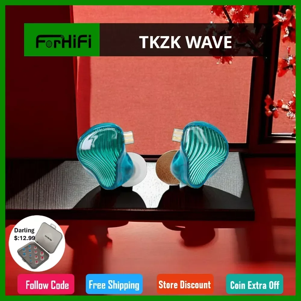 Гибридные наушники TKZK WAVE 1DD + 1BA 2 шт. полимерные Hi-Fi наушники-вкладыши Спортивная