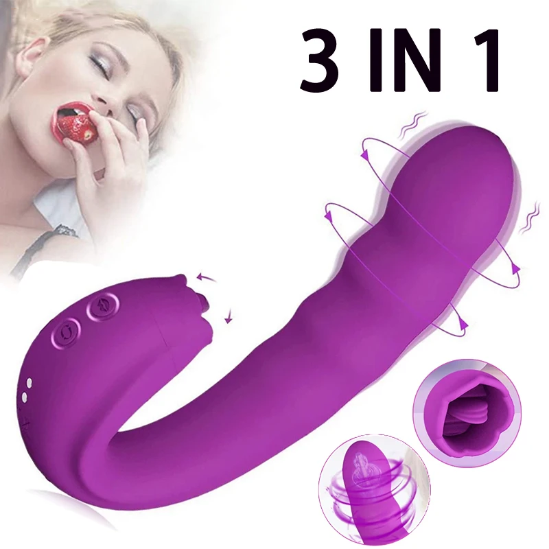 

Dildo Vaginal Vibrating Sex Toys Vibrator for Women Clitoral Licking Rotating G Spot 3 In 1 Tongue Stimulator Juguetes Sexuales