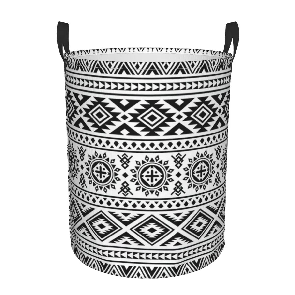 

Aztec Black On Cream Mixed Motifs Pattern Dirty Laundry Basket Waterproof Home Organizer Basket Clothing Kids Toy Storage Basket
