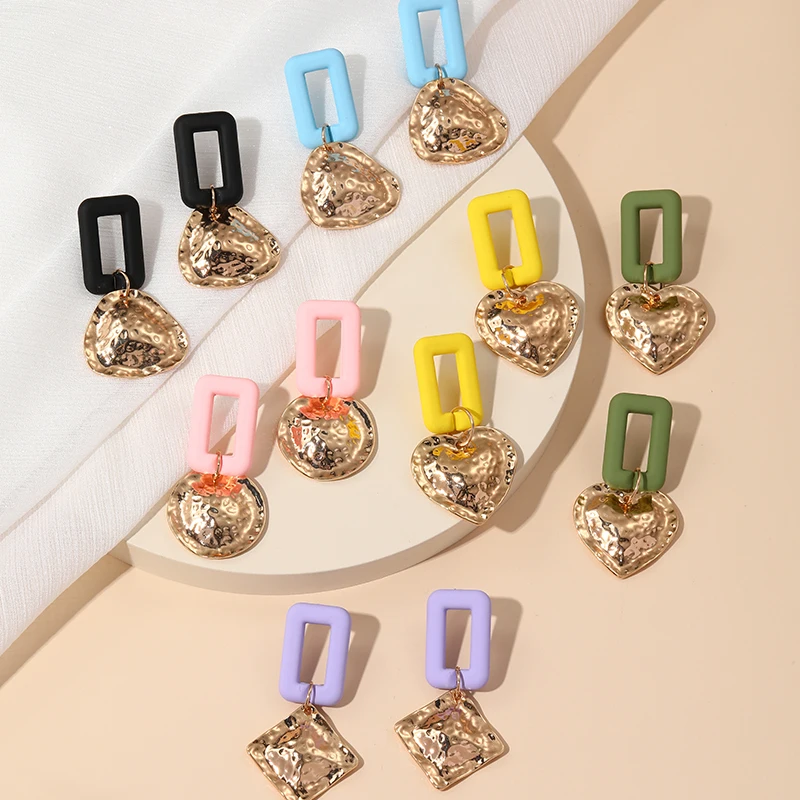 

Stainless Steel Colorful Cute Heart Dangle Earrings for Women Statement Metal Geometric Long Earings for Girls Trend Jewelry