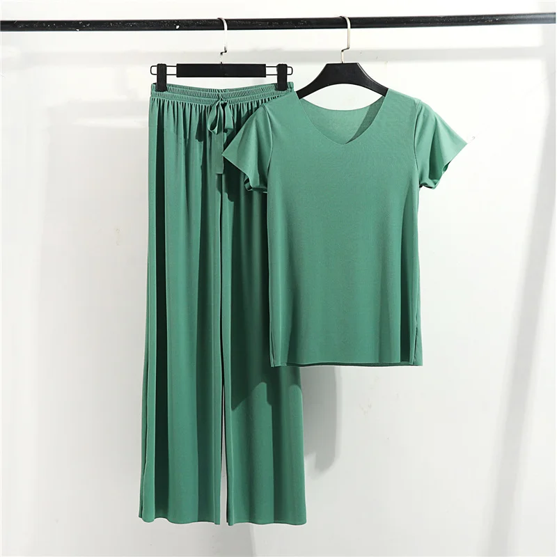 

Breathable 2PCS Pajama Short Sleeve Pijama Mujer Femme Loose Nightwear Suit Female Casual Homewear Pajama Set For Women