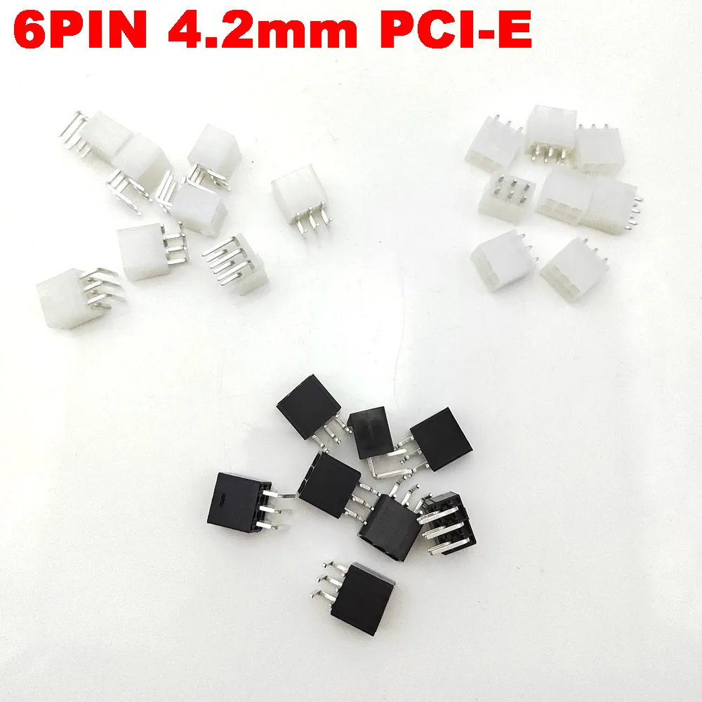 10-30PC 4.2 MM 6 Pin Header Male Pin 0.165" Graphics Card GPU PCI-E PCIe Power Connector Right Angle Through Hole PCB Video Card