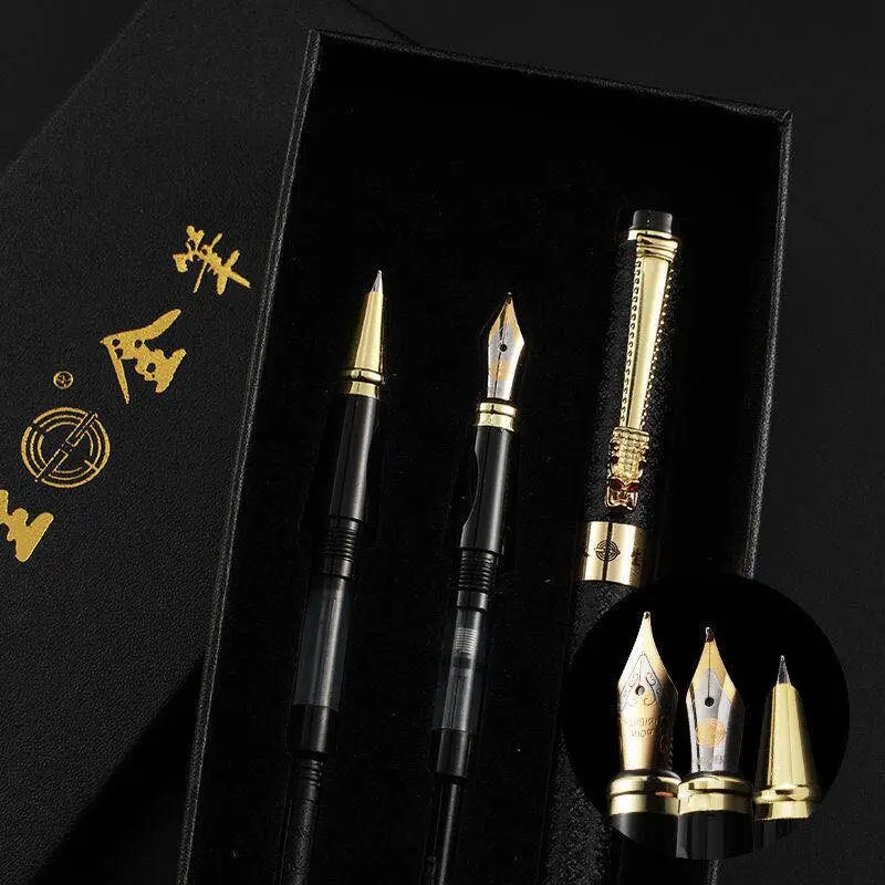 

Three piece pen set Iridium art signature pen Student calligraphy practice office ink ink cartridge set Gold