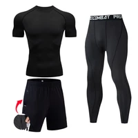 sports tights mens summer t shirts short sleeves gym leggings quick dry sweat compression tights black tracksuit running suit