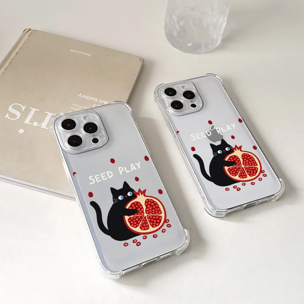 Фото Для iPhone 17 16 15 14 13 12 11 Pro Xs Max Air 16e 7 8 6 6s Plus XR SE 2020 2022 Чехол Cat Pomegranate Силиконовый противоударный чехол №5