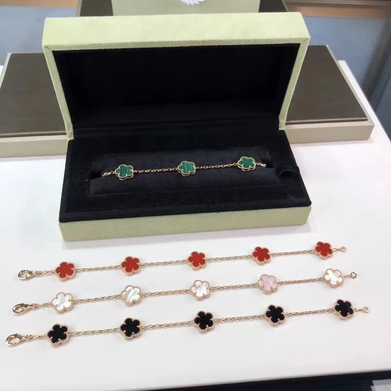 

2023 New Luxury Plating 18K Gold Red Agate Flower Women Bracelets Men S925 Silver Bracelet Fashion Jewelry Gift