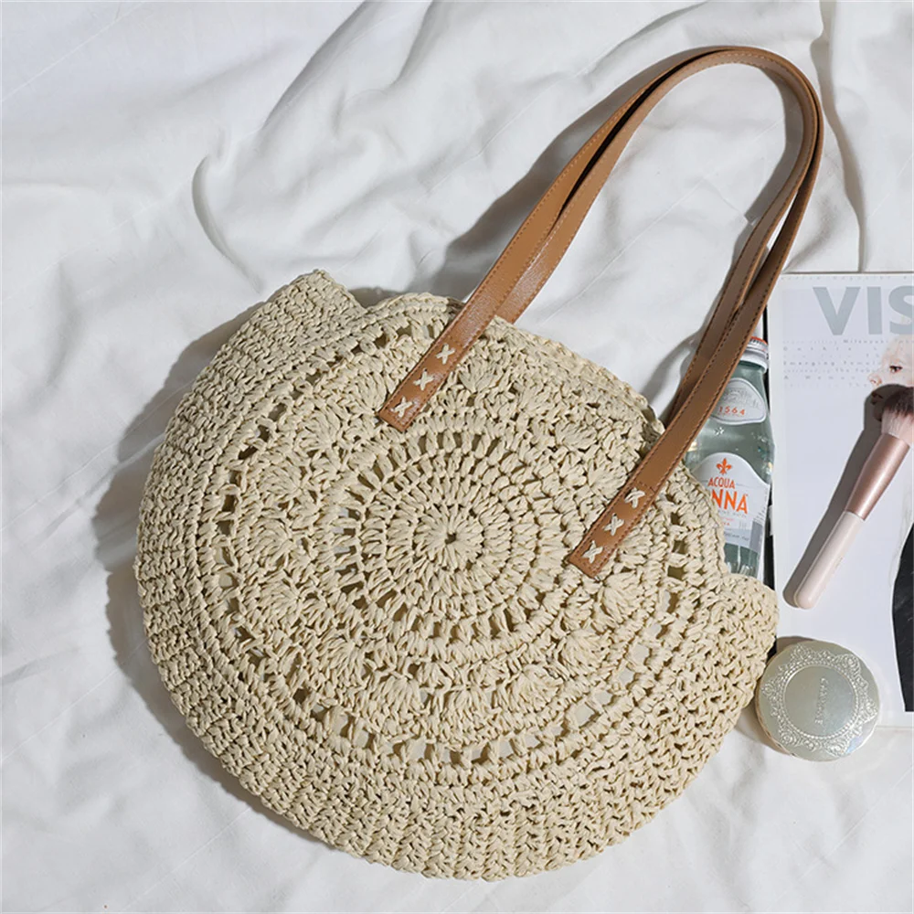 Straw Weaving Crossbody Bags Women Luxury Designer Beach Vacation Shoulder Bag Ladies Vintage Versatile Large Capacity Handbags