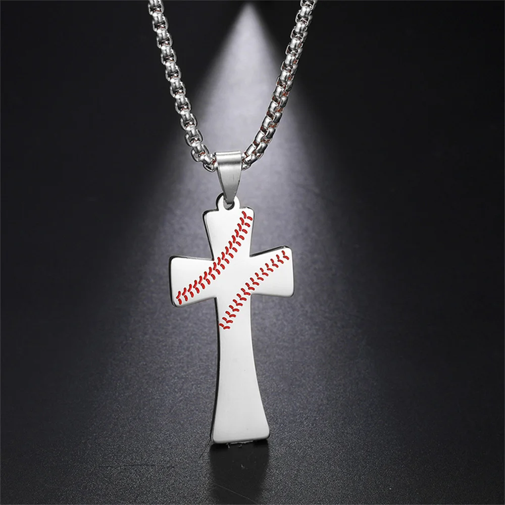 My Shape Baseball Pattern Cross Pendants Necklaces for Men Women American USA Flag Cross Catholic Religious Amulet Jewelry Gifts