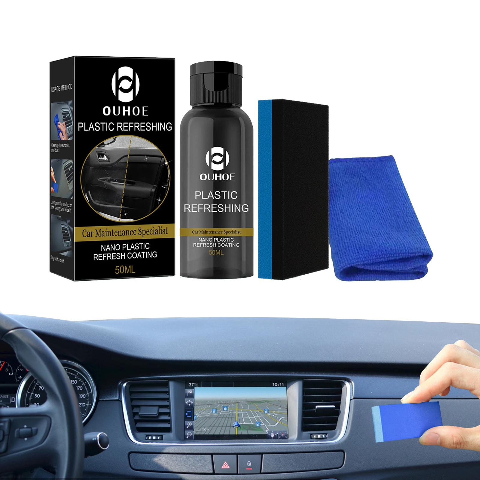 

30ml/50ml Plastics Refreshing Coating Agent Plastics Revitalizing Coating Agent Automotive Interior Cleaning Agent With Sponge