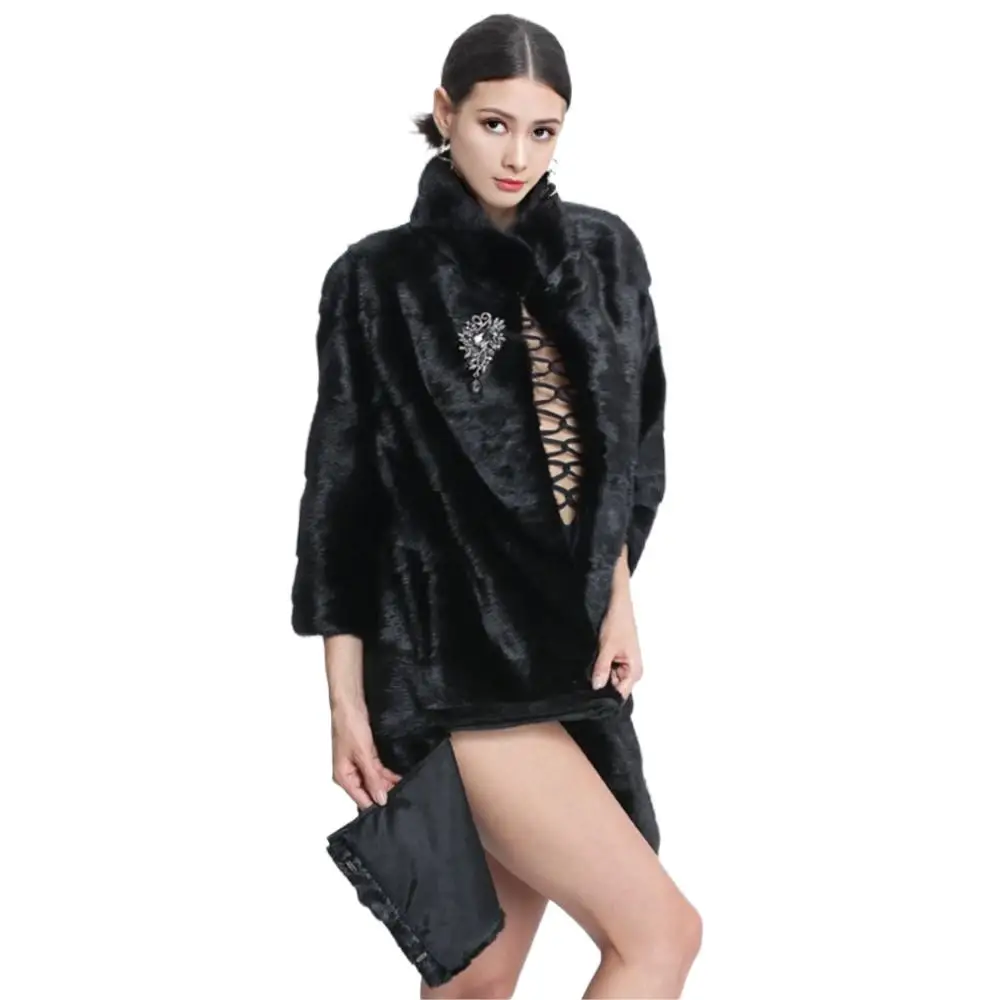 Fur Coat Real Mink Women Transformer Winter Coats Plus Size Fur Women Clothes Russian Black Mink Hooded Thick Warm Outwear 2022