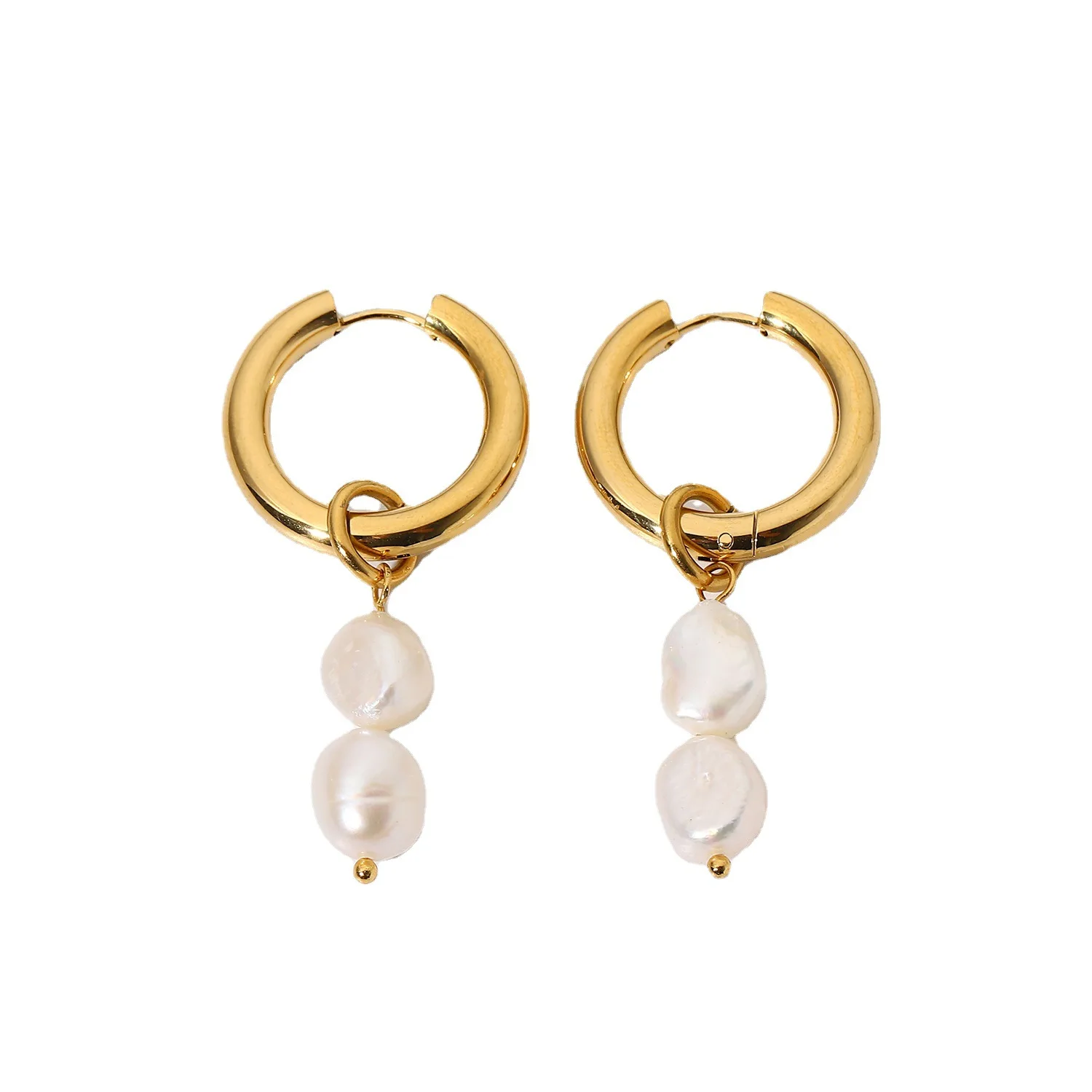 Stainless Steel PVD 18K Gold Plated Tarnish Waterproof Double Pearl Drop Earrings For Woman Jewelry Wholesale 2023 Trendy