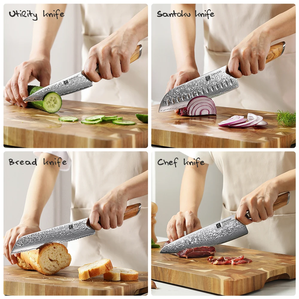 XINZUO 5 шт. набор ножей из тонкой дамасской стали с рисунком лезвия для резки мяса и