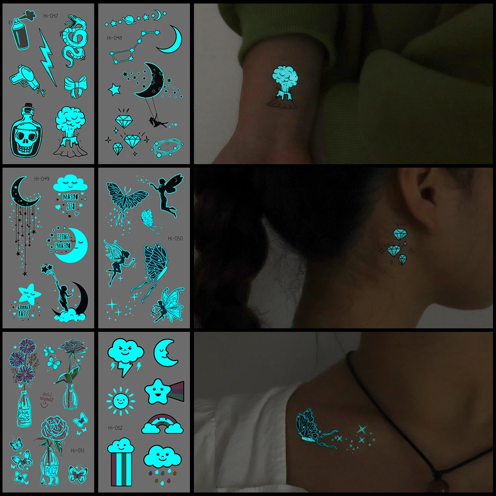 VeeCharm-светящиеся временные тату-наклейки-несколько рисунков символов яркий