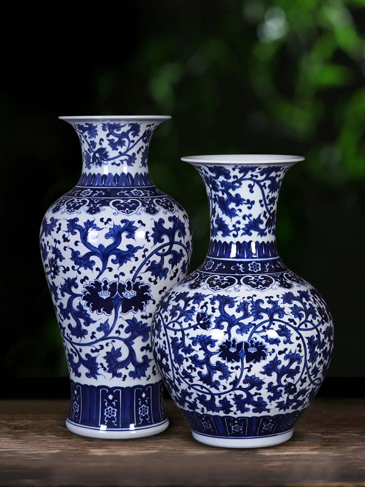

Jingdezhen Ceramic Vase Blue and White Porcelain Vase New Chinese Style Twine Flower Arrangement Porcelain Decoration Living