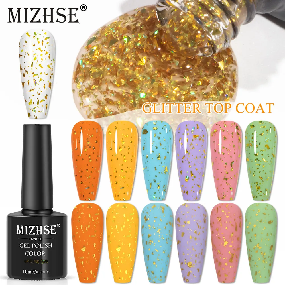 

MIZHSE 10 мл блестящее верхнее покрытие золотистого и серебряного цвета функциональный Гель-лак для ногтей отмачиваемый УФ/светодиодный гель д...