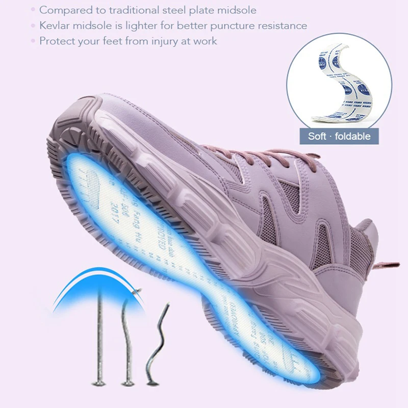 Waliantile Elegant Lady Safety Shoes Sneakers Super Light Daily Work Footwear Puncture Proof Steel Toe Women Indestructible Shoe