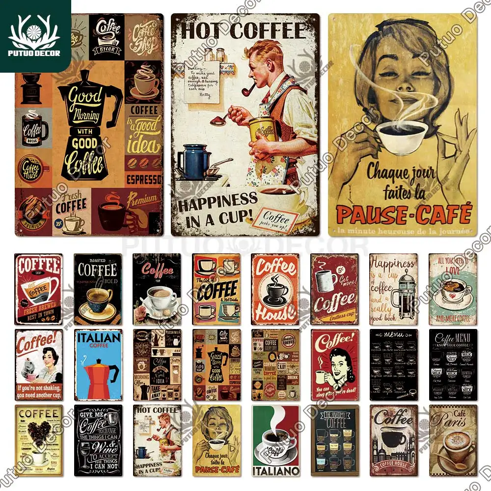 Декоративный жестяной ретро-постер Putuo в виде кофе, Жестяная Табличка, металлическая пластина, для кухни, бара, паба, железная живопись, украшение