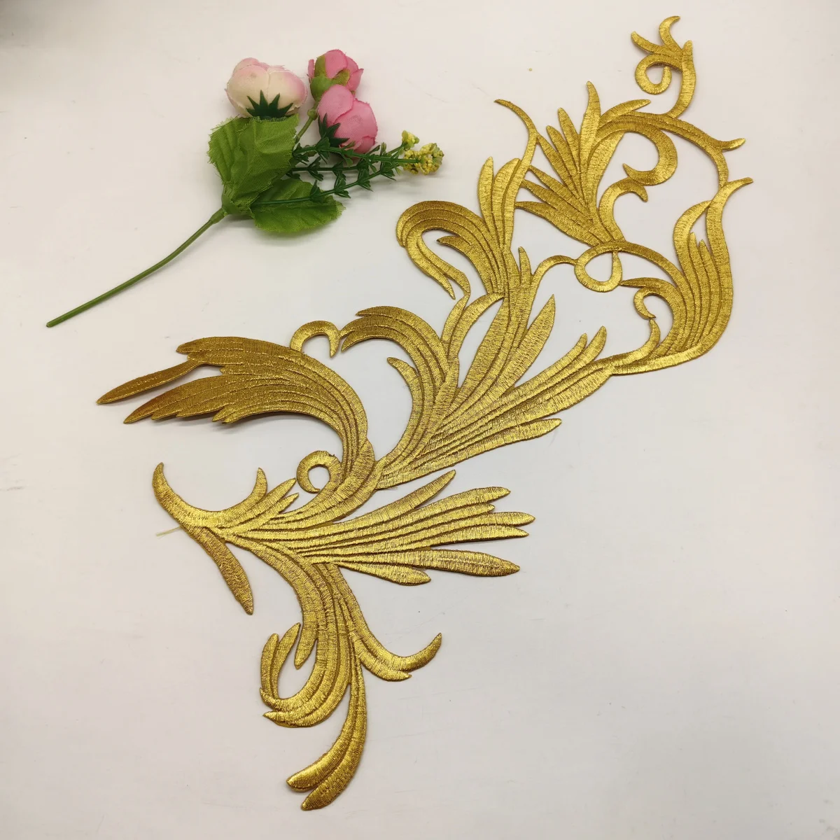Золотые нашивки с вышивкой 1 пара аппликации цветами для одежды украшения сделай