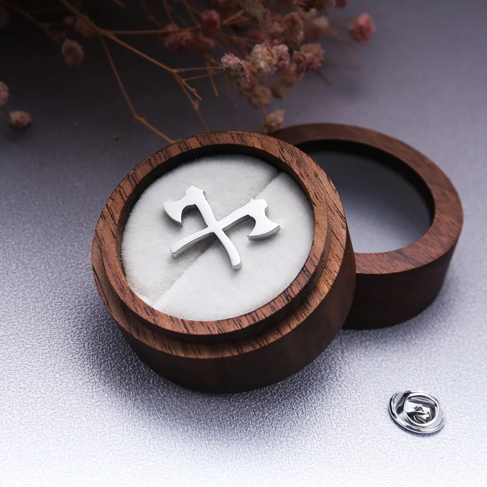 Tangula Vintage Viking Warrior Axe Brooches Stainless Steel Mens Shirt Suit Badge Pins Fashion Groomsman Wedding Jewelry Gifts