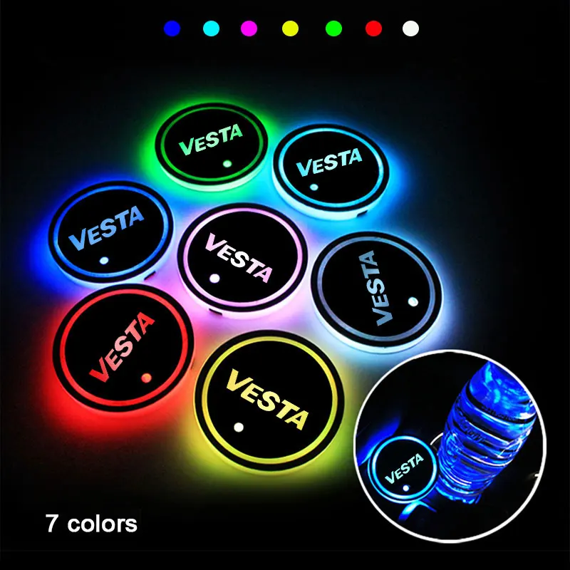 

2Pieces USB Car Logo Led For Lada Vesta Auto Accessories Atmosphere Light Cup Luminous Water Coaster Holder